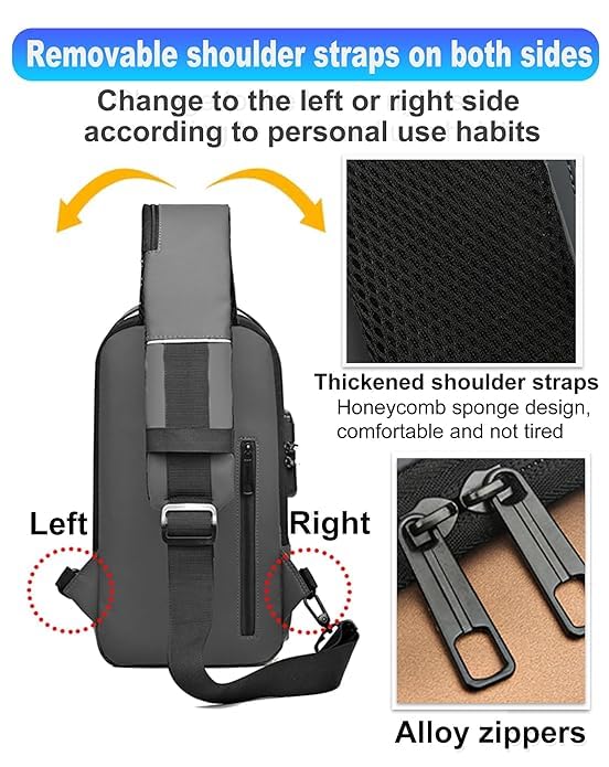 XIKKART Stylish Unisex Cross body Sling Travel Bag For Men Women, Waterproof Anti-Theft Casual Shoulder Side Passport Messenger Bag With Charging Port, Handbag for Gift Gym, Sport, Office & Daily Use - Image 4