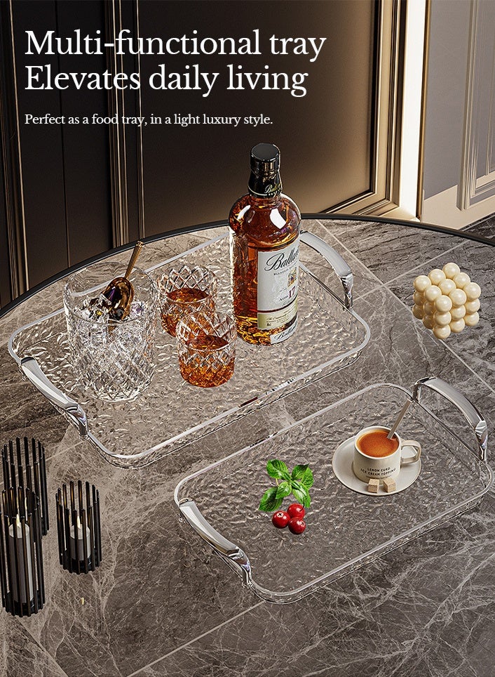 Sunnaltree 3PCS Serving Tray, With Polished Metal Handles, Serving Plate, Wavy Pattern Clear Tray, Spill-Proof Tray, Decorative Serving Tray for Coffee Table, Tea, Storage Rectangular, Living Room, Bedroom（Silver） - Image 3