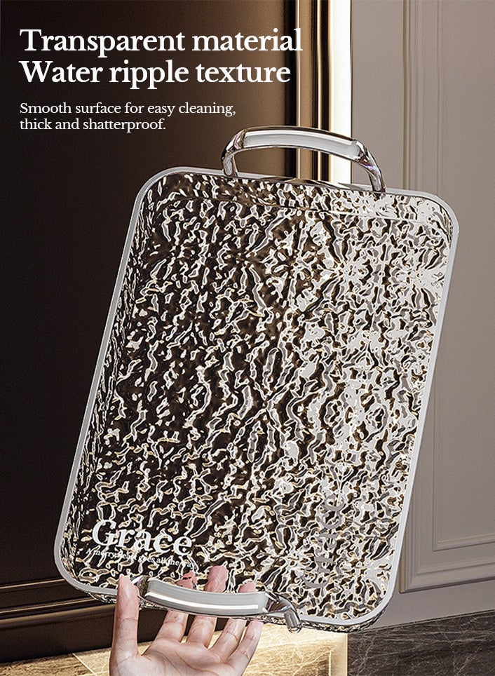 Sunnaltree 3PCS Serving Tray, With Polished Metal Handles, Serving Plate, Wavy Pattern Clear Tray, Spill-Proof Tray, Decorative Serving Tray for Coffee Table, Tea, Storage Rectangular, Living Room, Bedroom（Silver） - Image 5