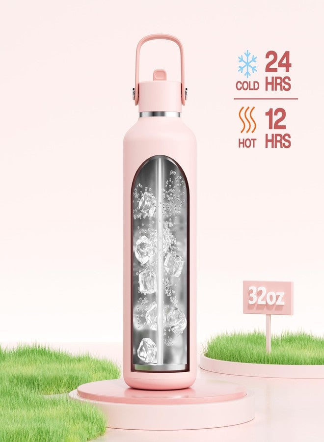 POWCAN 32 oz Insulated Water Bottle: Leakproof, Lid with Flip Straw, Cold for 24H, BPA-Free, Metal Water Bottle with Handle for Travel, Gym, Fitness, Hiking, Birthday Gift for Women (Cotton Candy) - Image 2