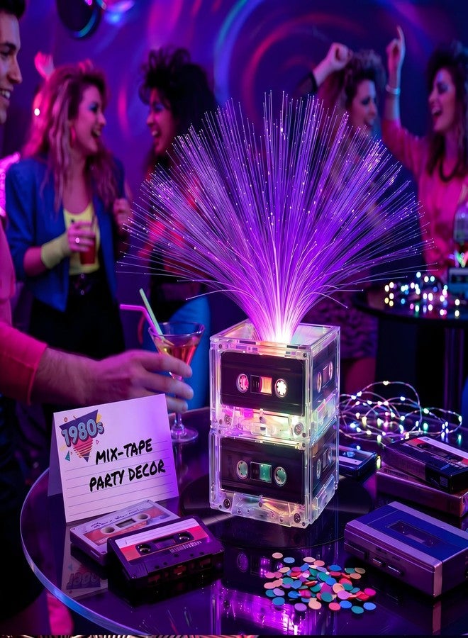 Relaxweex 80s Music Party Table Decor 90s Glowing Party Table Centerpiece Decor Includes Cassette Tape Bucket Fiber Optic Lamp for 80s Birthday Favor Supply Music Retro Hip Hop Event - Image 4