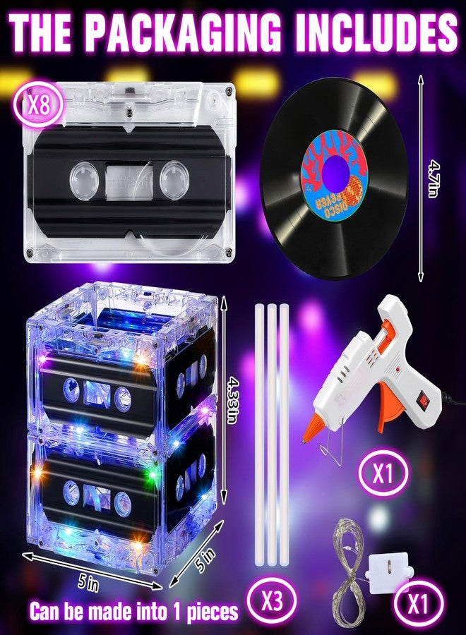 Relaxweex 80s Music Party Table Decor 90s Glowing Party Table Centerpiece Decor Includes Cassette Tape Bucket Fiber Optic Lamp for 80s Birthday Favor Supply Music Retro Hip Hop Event - Image 2