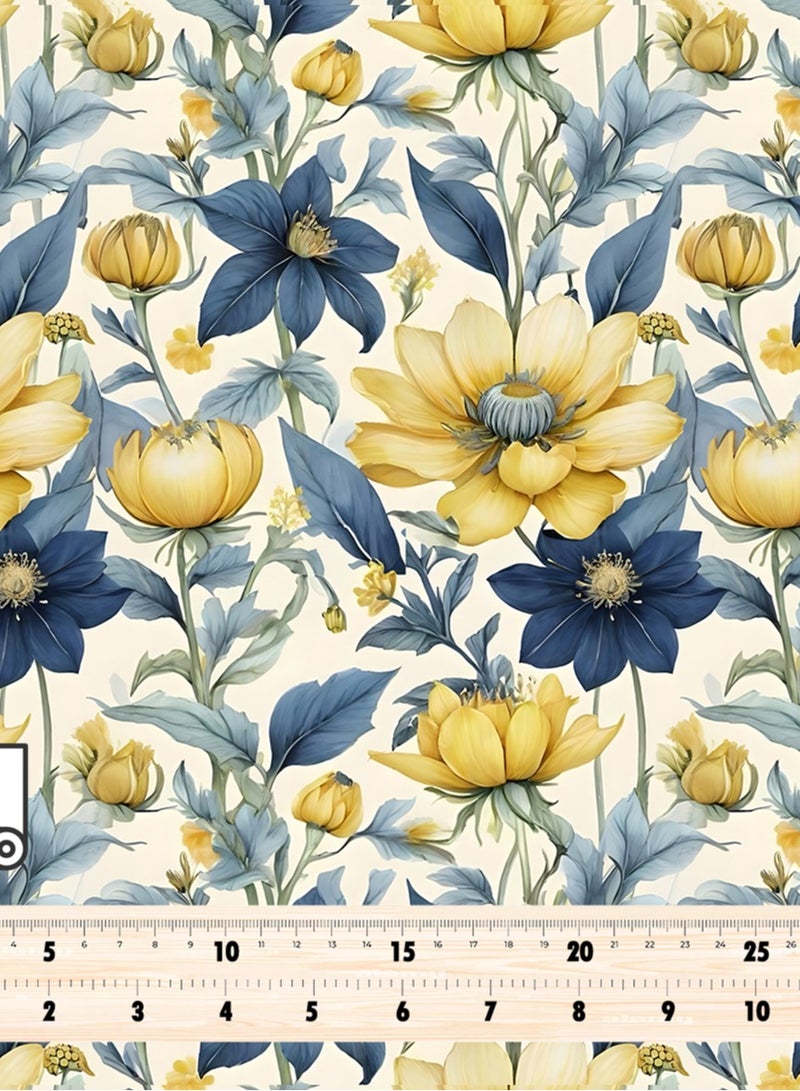 Vellato Al Lail Aramny Silk Fabric By The Yard Yellow Blue Floral Design Jalabiya Makhweer Dressmaking 58 Inches Width - Image 4