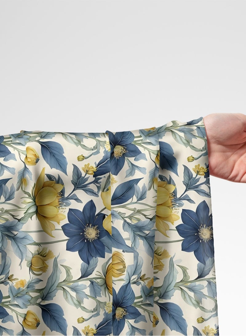 Vellato Al Lail Aramny Silk Fabric By The Yard Yellow Blue Floral Design Jalabiya Makhweer Dressmaking 58 Inches Width - Image 1