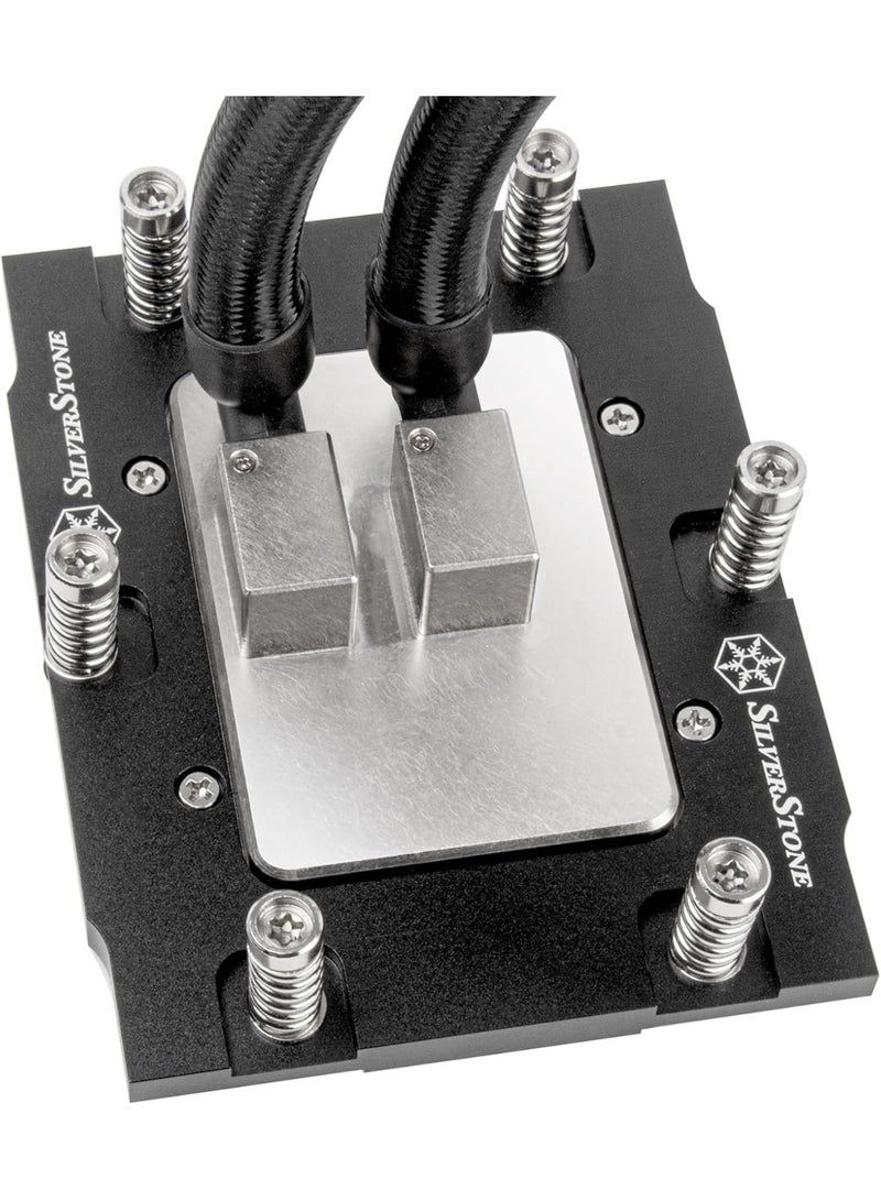 سيلفر ستون مبرد سائل متكامل لوحدة المعالجة المركزية XE360-SP5 بحجم 360 مم، متوافق مع معالجات AMD ذات مقبس SP5 (LGA6096)، مزود بثلاث مراوح PWM بحجم 120 مم، سرعة دوران من 600 إلى 2800 دورة في الدقيقة، تدفق هواء 87.72 قدم مكعب في الدقيقة، ضغط ماء 3.09 مم، مضخة تبريد بسرعة 4000 دورة في الدقيقة، قاعدة من النيكل والنحاس، متوافق مع معالجات EPYC Zen 4، لون أسود | SST-XE360-SP5 - Image 4