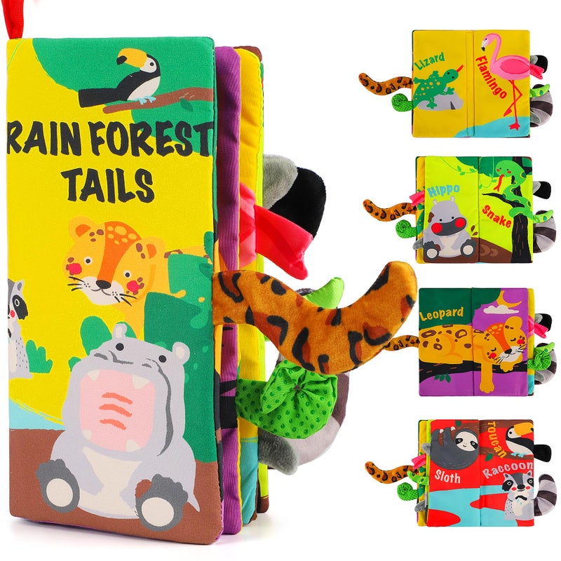beiens Soft Toys Baby Cloth Books Touch and Feel Crinkle Books for Babies Infants Toddler Early Development Interactive Car Toys Stroller Toys for Boys Girls Rainforest Tails1 Book