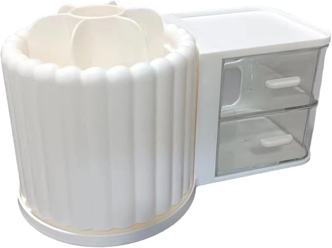 ROTATING DUSTPROOF MAKEUP BRUSH STORAGE BOX COSMETIC ORGANIZER DESKTOP PEN HOLDER LIPSTICK EYESHADOW RACK MODERN MINIMALIST STYLE LUXURIOUS LOOK