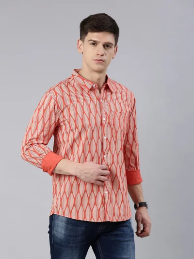 Joven Sunset Orange Casual Shirt for Men