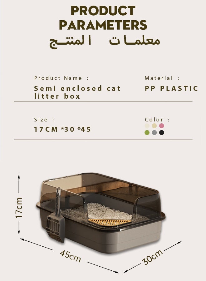 Cat Litter Box,high fence semi enclosed cat litter box Thickened cat toilet Litter Box with High Side, semi enclosed cat litter box With shovel and deodorizing bag,with Free Scoop Kitten Detachable Rim Easy Cleaning( grey) - Image 2