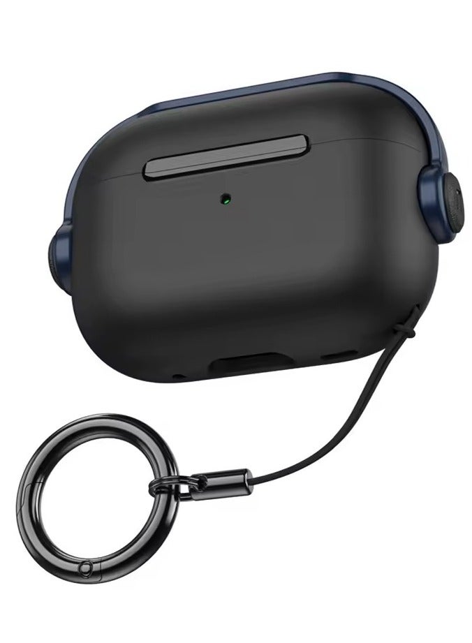 Case with Secure Lock, Music Headset Earphone Protective Case Cover Compatible with for AirPods 4 (Black/Blue) - Image 1