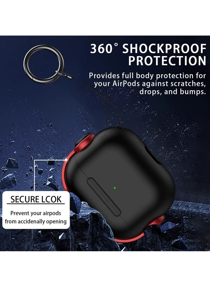 Case with Secure Lock, Music Headset Earphone Protective Case Cover Compatible with for AirPods 4 (Black/Blue) - Image 5