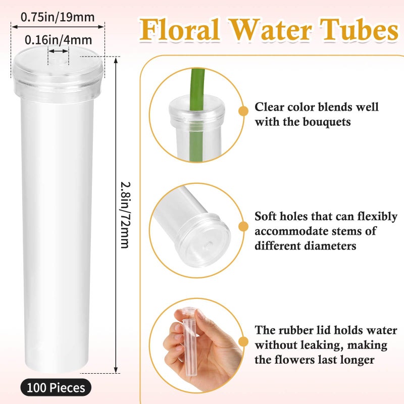 cridoz 100 Pcs Single Rose Sleeve with 100 Pcs Floral Water Tubes for Bouquets, Single Flower Sleeve Flower Wrapping Bags Flower Water Tubes for Mother's Day Graduation Party(Transparent) - Image 4