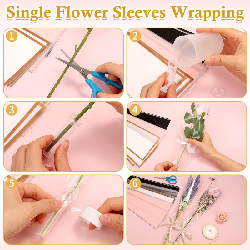cridoz 100 Pcs Single Rose Sleeve with 100 Pcs Floral Water Tubes for Bouquets, Single Flower Sleeve Flower Wrapping Bags Flower Water Tubes for Mother's Day Graduation Party(Transparent) - Image 5