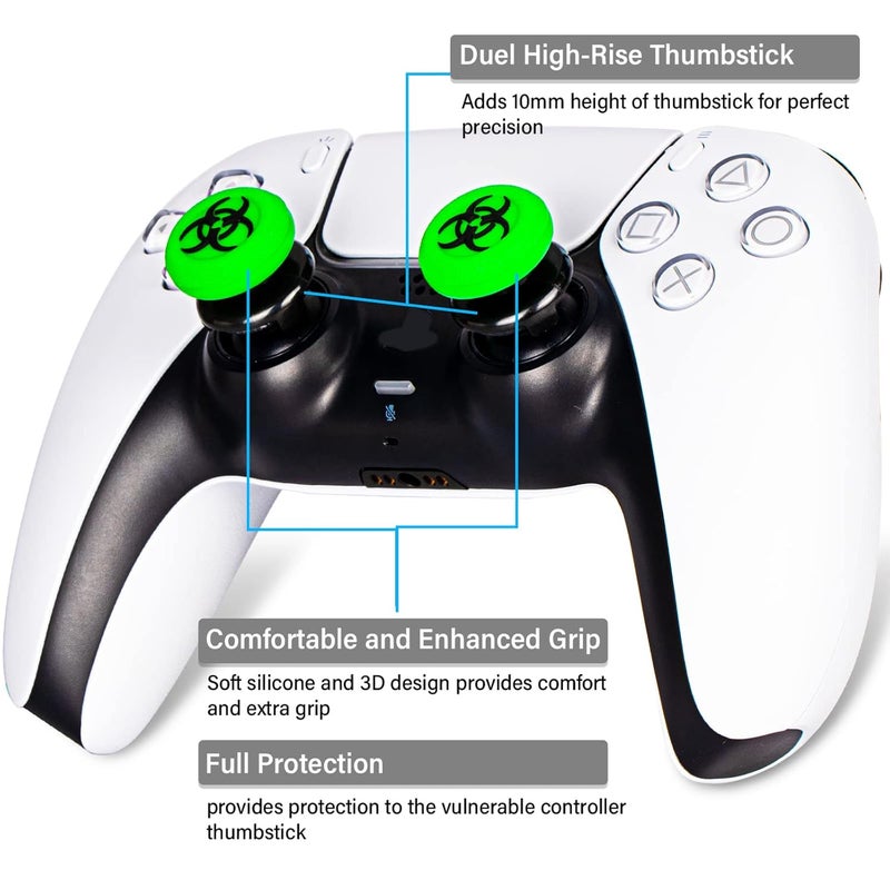 PlayRealm موسع عصا التحكم FPS وغطاء مطاطي سيليكوني بنسيج ثلاثي الأبعاد 2 مجموعة لجهاز PS5 Dualsense و PS4 Controller (بيو إتش أخضر) - Image 3