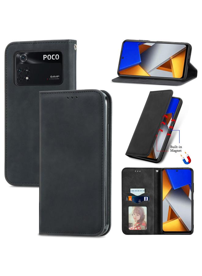 Case For Xiaomi Poco M4 Pro Retro Skin Feel Magnetic Flip Leather Phone Case