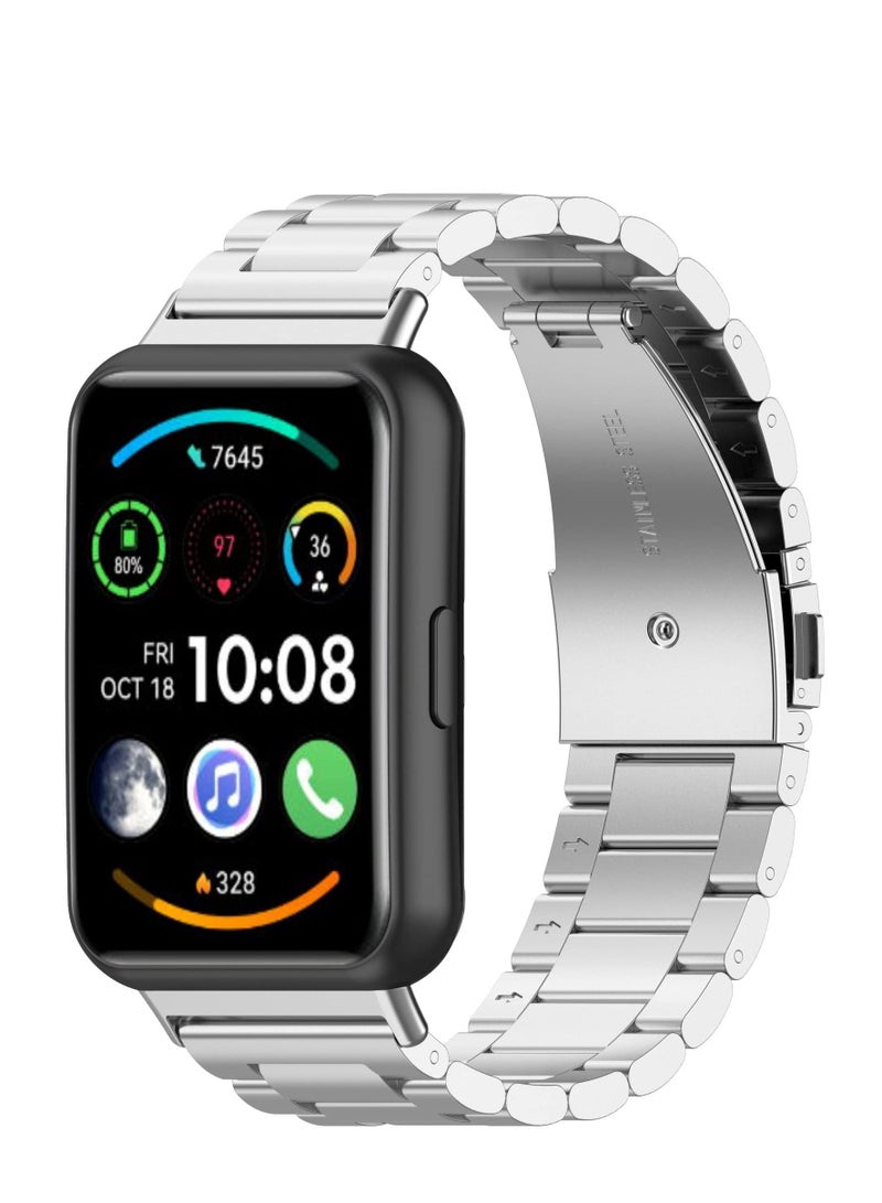 حزام معدني متوافق مع ملحقات الساعة الذكية من الفولاذ المقاوم للصدأ لساعة Huawei Watch Fit لساعة Huawei Watch Fit & Watch Fit أنيقة وWatch Fit Active Straps فضي - Image 1