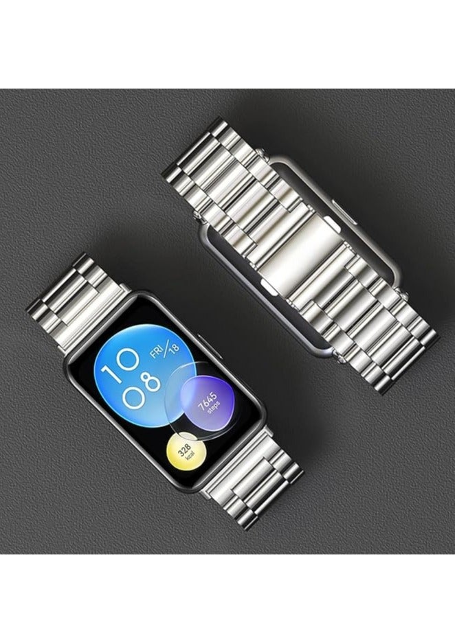 حزام معدني متوافق مع ملحقات الساعة الذكية من الفولاذ المقاوم للصدأ لساعة Huawei Watch Fit لساعة Huawei Watch Fit & Watch Fit أنيقة وWatch Fit Active Straps فضي - Image 2