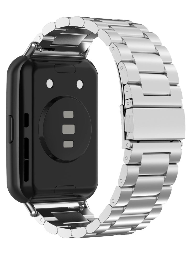 حزام معدني متوافق مع ملحقات الساعة الذكية من الفولاذ المقاوم للصدأ لساعة Huawei Watch Fit لساعة Huawei Watch Fit & Watch Fit أنيقة وWatch Fit Active Straps فضي - Image 3