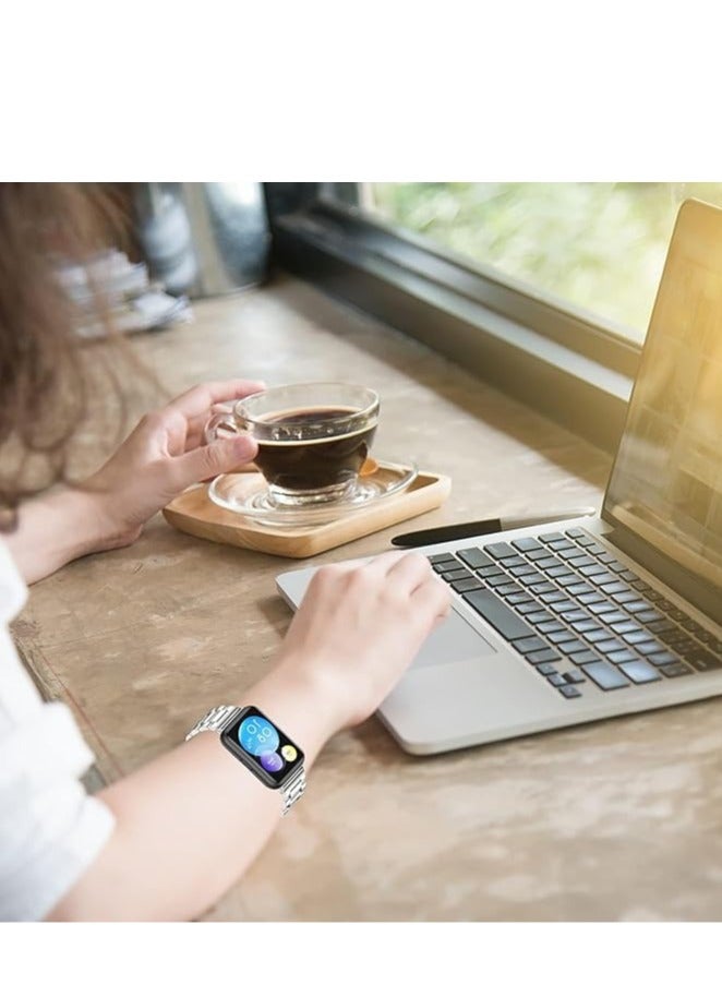 حزام معدني متوافق مع ملحقات الساعة الذكية من الفولاذ المقاوم للصدأ لساعة Huawei Watch Fit لساعة Huawei Watch Fit & Watch Fit أنيقة وWatch Fit Active Straps فضي - Image 5