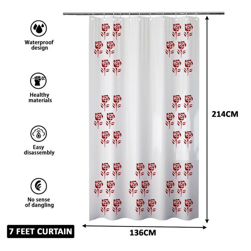 Kuber Industries (Pack of 3) Shower Curtain | 7 Feet | PVC Waterproof Window Curtain | Bathroom Shower Curtain | AC Curtains | Bathtub Curtains | 8 Rings Curtain | Red Painting | Transparent - Image 3