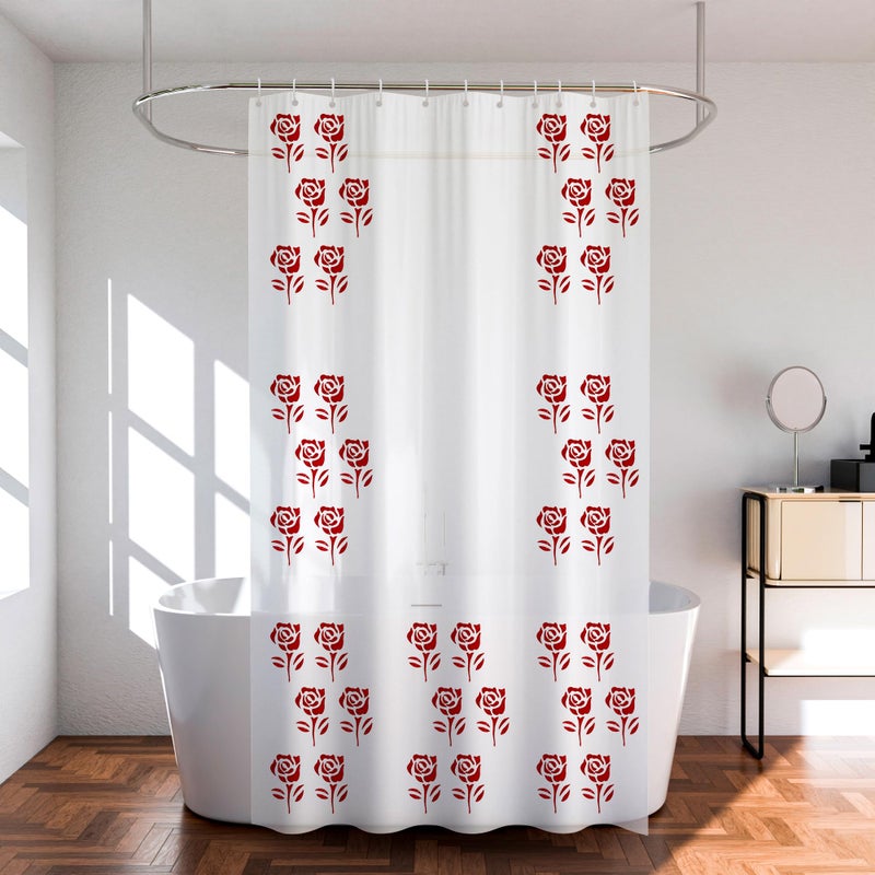 Kuber Industries (Pack of 3) Shower Curtain | 7 Feet | PVC Waterproof Window Curtain | Bathroom Shower Curtain | AC Curtains | Bathtub Curtains | 8 Rings Curtain | Red Painting | Transparent - Image 1