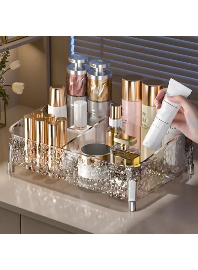 1pc Elegant Wave Pattern Transparent Cosmetic Organizer High Quality Plastic Makeup Storage Box For Skincare Lipstick Perfume Desktop Vanity Organizer For Home Salon Decor Clear Wave Design Multi Use Storage - Image 1