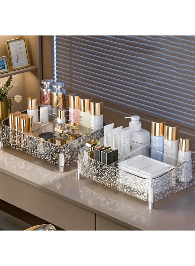 1pc Elegant Wave Pattern Transparent Cosmetic Organizer High Quality Plastic Makeup Storage Box For Skincare Lipstick Perfume Desktop Vanity Organizer For Home Salon Decor Clear Wave Design Multi Use Storage - Image 3