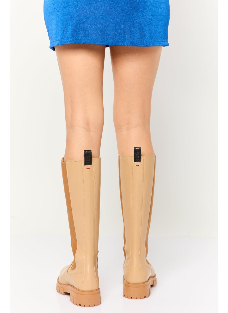 HUGO BOSS Women Slip On Knee Length Boots, Tan  - Image 3