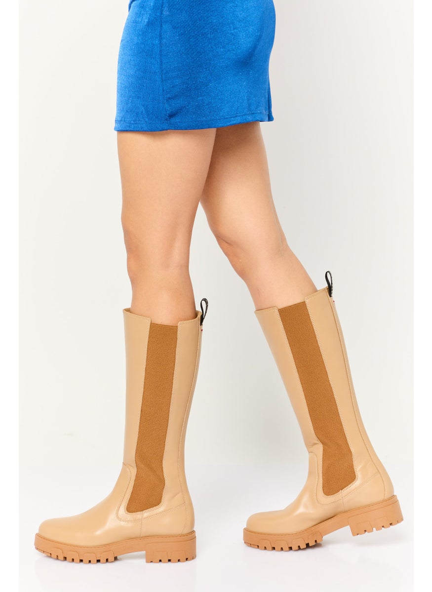 HUGO BOSS Women Slip On Knee Length Boots, Tan  - Image 2