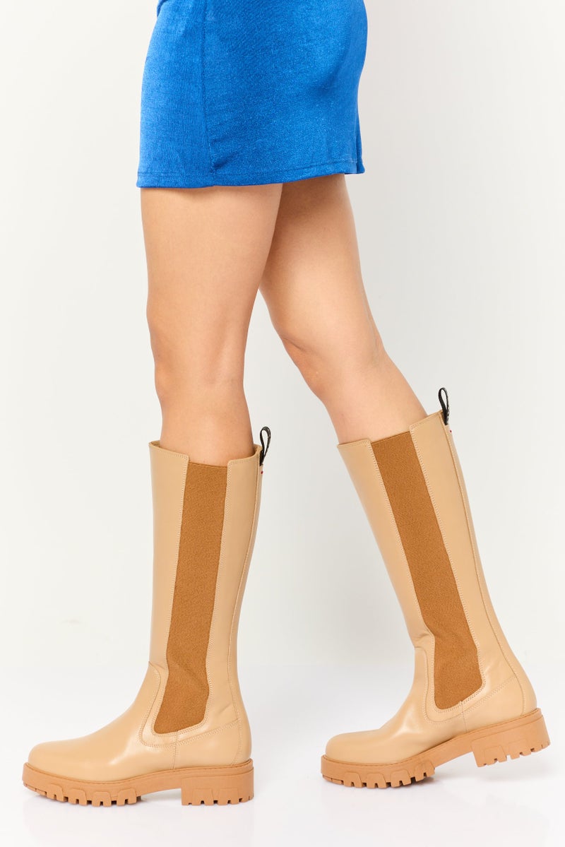 HUGO BOSS Women Slip On Knee Length Boots, Tan - Image 2