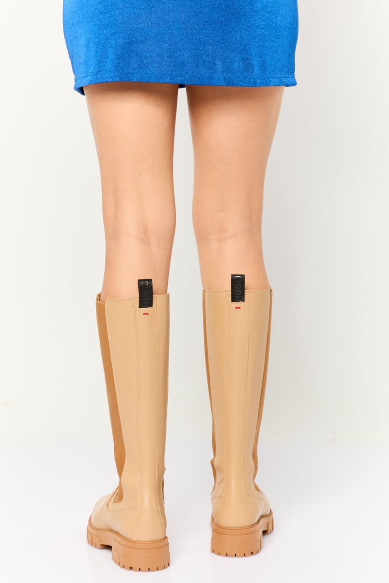 HUGO BOSS Women Slip On Knee Length Boots, Tan - Image 3