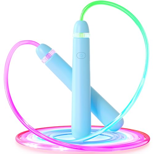 ACHDOFITS LED Light Up Jump Rope for Kids and Adult Adjustable Glowing Skipping Rope for Boys and Girls Colorful Luminous Jumping Rope for Fitness and Workout Blue - Image 1