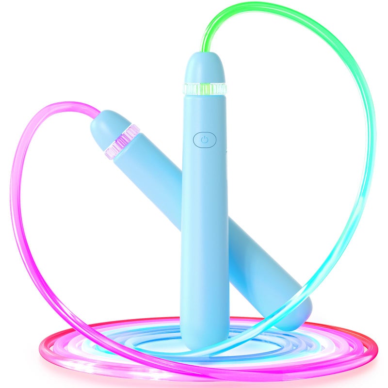 ACHDOFITS LED Light Up Jump Rope for Kids and Adult Adjustable Glowing Skipping Rope for Boys and Girls Colorful Luminous Jumping Rope for Fitness and Workout Blue - Image 2