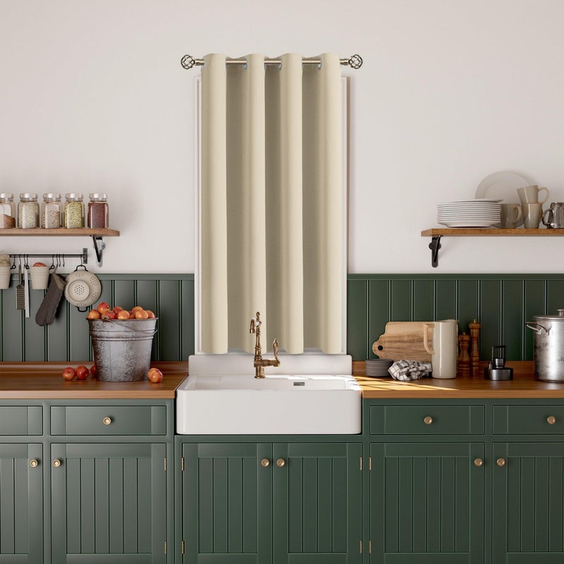 BGment Bression Kitchen Stain 45 بوصة الطول غرفة قصيرة ستارة غامق للنافذة الصغيرة جروميت خصوصية دراسية معزولة من أشعة الشمس ثنى لغرفة نوم 1 لوحة 52 × 45 بوصة البيج - Image 1