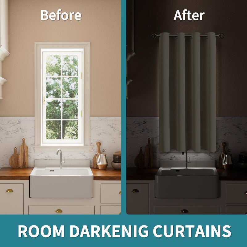 BGment Bression Kitchen Stain 45 بوصة الطول غرفة قصيرة ستارة غامق للنافذة الصغيرة جروميت خصوصية دراسية معزولة من أشعة الشمس ثنى لغرفة نوم 1 لوحة 52 × 45 بوصة البيج - Image 3