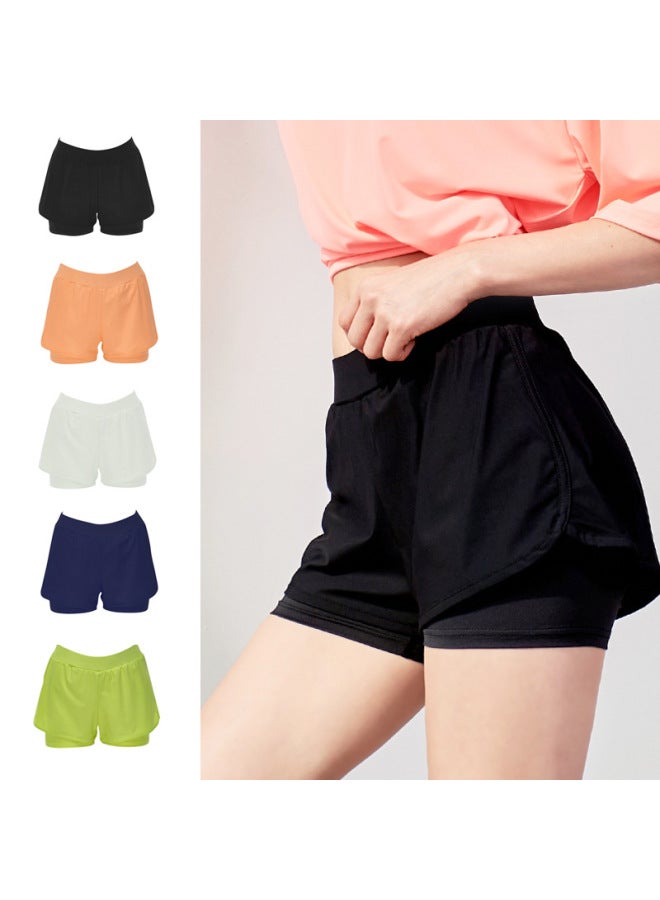 إسكدنيا شورت سباحة نسائي رياضي مزيف مكون من قطعتين بزاوية مسطحة ومضاد للجري وخفيف الوزن وواقي من الشمس سريع الجفاف في الربيع الساخن والغوص وركوب الأمواج - اللون: أسود - - Image 2