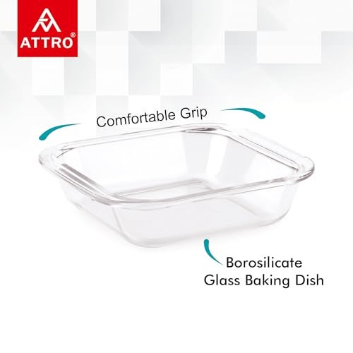 ATTRO Glassox Borosilicate Square Glass Baking Dish Micorwave Oven Safe Freezer Safe Baking Tray Serving Dish Bakeware- 850ml, Transparent - Image 3