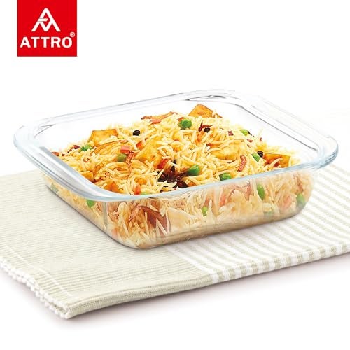 ATTRO Glassox Borosilicate Square Glass Baking Dish Micorwave Oven Safe Freezer Safe Baking Tray Serving Dish Bakeware- 850ml, Transparent - Image 5