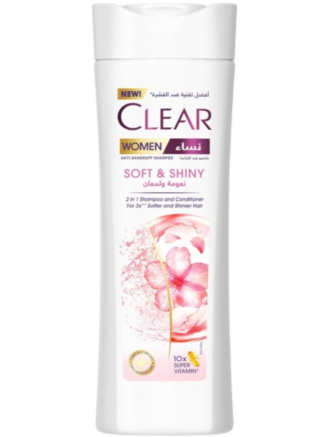 CLEAR 2in1 Shampoo & conditioner for women, anti dandruff shampoo, Soft & Shiny, for 3x** softer & shinier hair, 400ml - Image 1