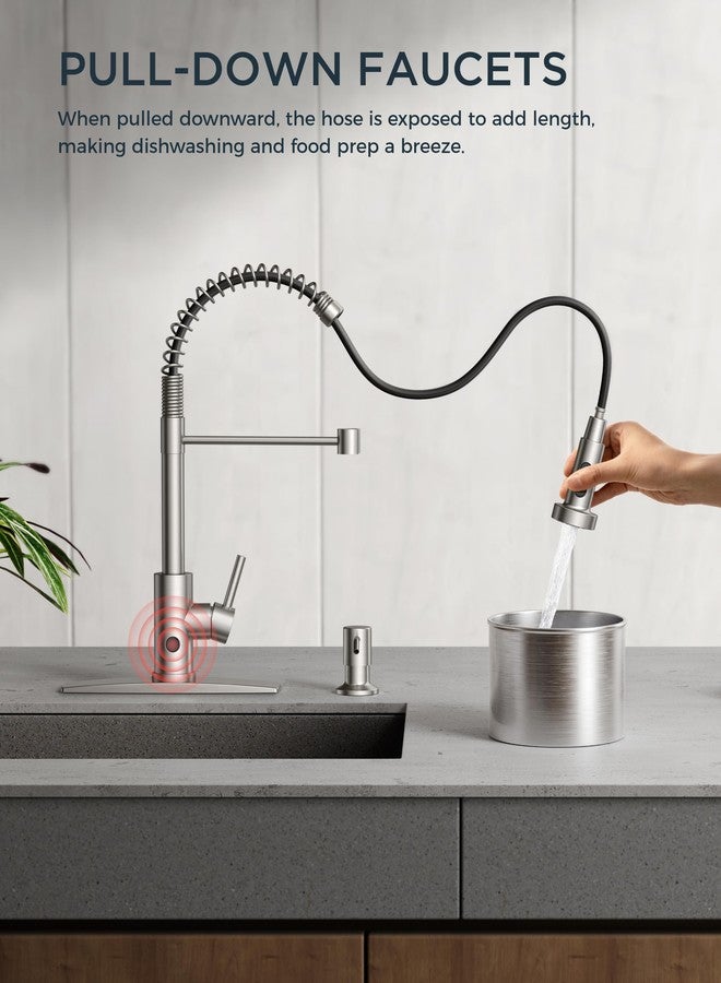FORIOUS Touchless Kitchen Faucet Brushed Nickel, Smart Motion Sensor Spring Sink Faucet with Pull Down Sprayer Commercial Contemporary Hands-Free for Pot Filler, Farmhouse Camper Laundry Camper - Image 2