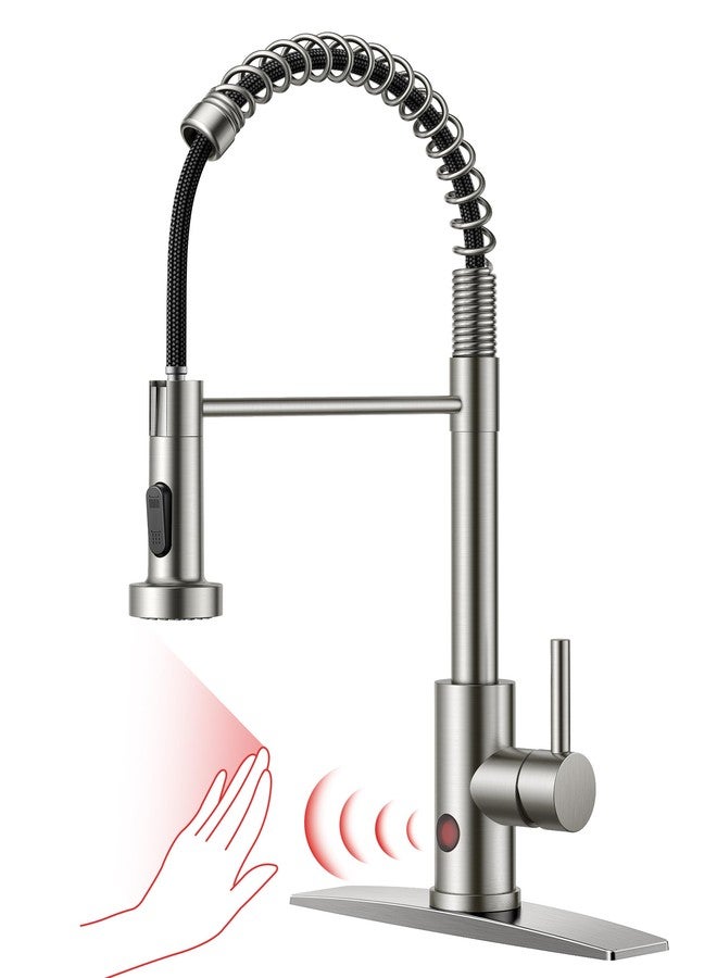FORIOUS Touchless Kitchen Faucet Brushed Nickel, Smart Motion Sensor Spring Sink Faucet with Pull Down Sprayer Commercial Contemporary Hands-Free for Pot Filler, Farmhouse Camper Laundry Camper - Image 1