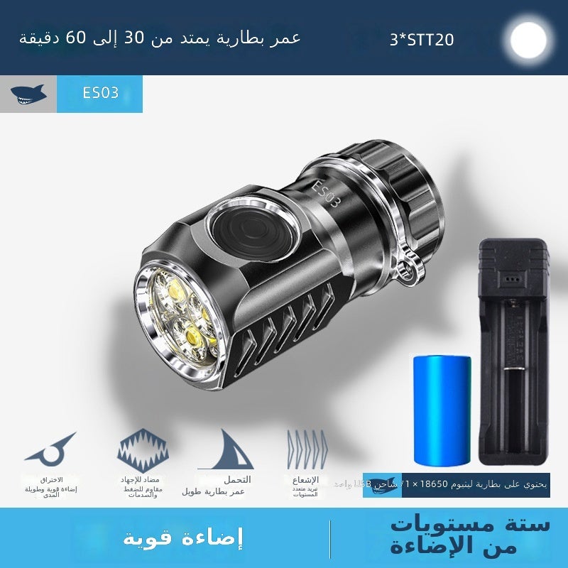 القرش المبتسم مصباح يدوي ليد فائق السطوع - محمول، قابل لإعادة الشحن، متعدد الوظائف - Image 1