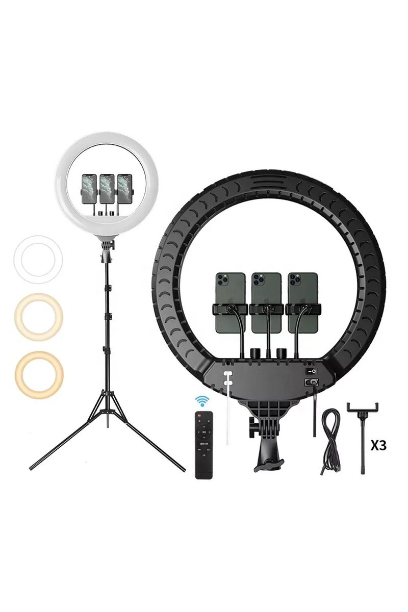 BlueFire Professional 18 Inch LED Ring Light 3200K-5600K with 480 Ultra-Bright LEDs, Adjustable Tripod Stand, 3 Phone Holders, Remote Control, Stepless Brightness & Color Temperature Adjustment, Complete Kit with Carrying Case – Perfect for Makeup, YouTube, Live Streaming, Photography & Selfies - Image 1