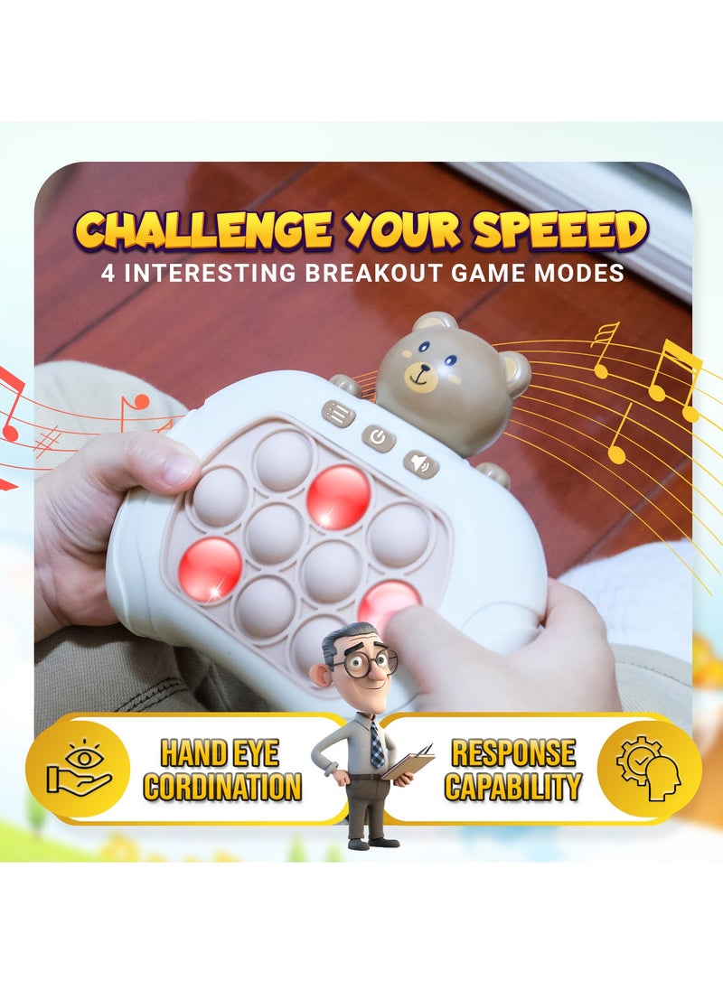 Reva - Quick Push Electronic Pop Light Up Games Decompression Puzzle Machine Sensory Push Pop Bubble Toy-Interactive Button Toy for Kids(Beige Bear) - Image 1