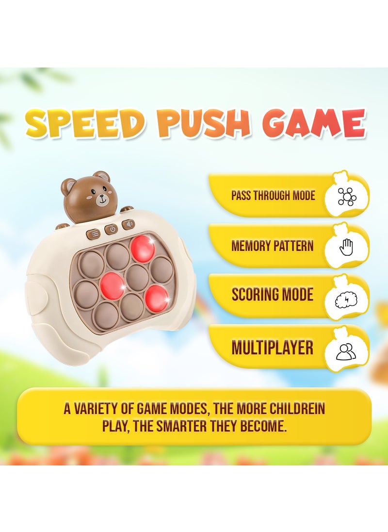 Reva - Quick Push Electronic Pop Light Up Games Decompression Puzzle Machine Sensory Push Pop Bubble Toy-Interactive Button Toy for Kids(Beige Bear) - Image 1