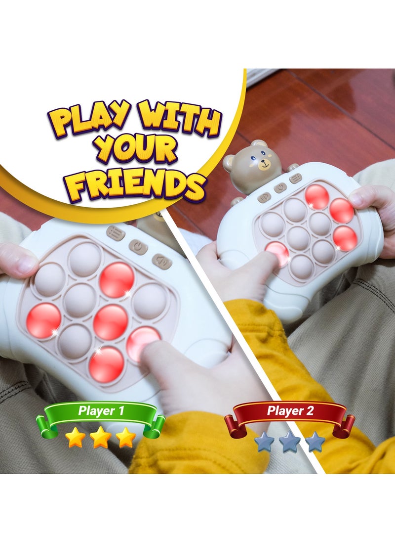 Reva - Quick Push Electronic Pop Light Up Games Decompression Puzzle Machine Sensory Push Pop Bubble Toy-Interactive Button Toy for Kids(Beige Bear) - Image 1