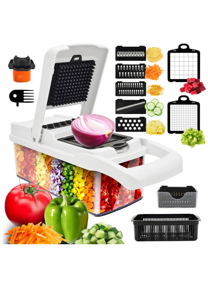 AAS ECOM - Vegetable Chopper, Pro Onion Chopper, 14 in 1Multifunctional Food Chopper, Kitchen Vegetable Slicer Dicer Cutter,Veggie Chopper With 8 Blades,Carrot and Garlic Chopper With Container (Grey / Green) - Image 1
