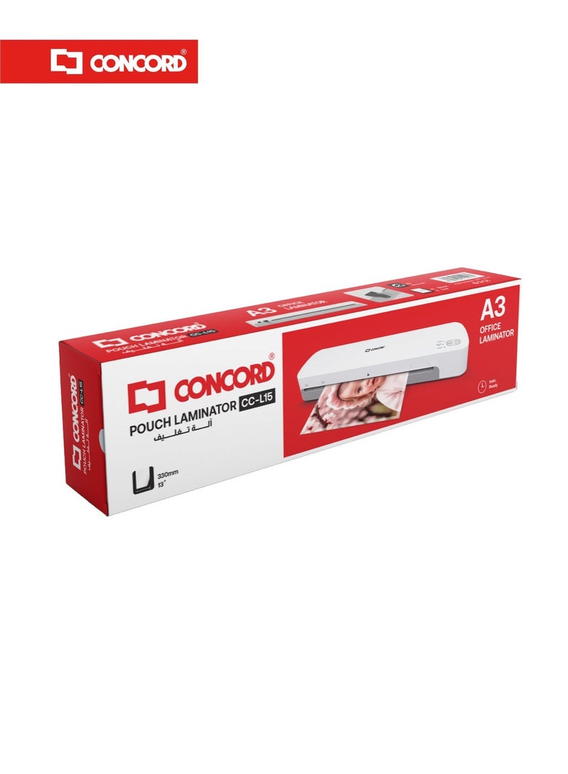 CONCORD CCL15 Laminator Machine for A3, A4, A5 & Smaller Sizes, Fast Warm-Up, 75–125 Mic, Jam Release Function - Image 3
