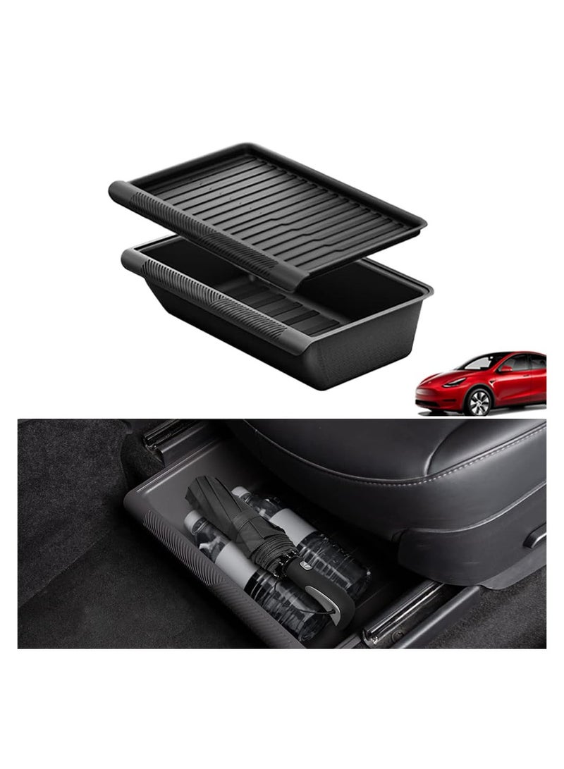 SYOSI Fit for Model Y Under Seat Storage Box Organizer with Cover ABS Texture Washable Tray Bins Tesla Accessories 2023 2022 2021 2020 - Image 1
