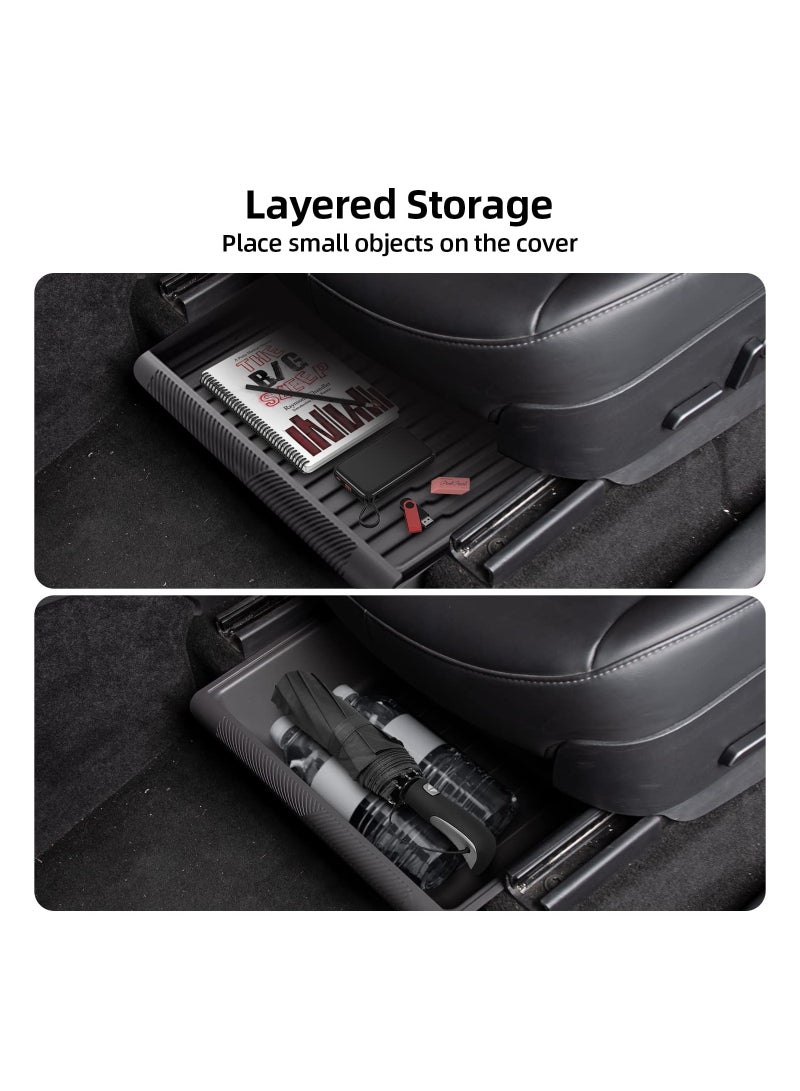 SYOSI Fit for Model Y Under Seat Storage Box Organizer with Cover ABS Texture Washable Tray Bins Tesla Accessories 2023 2022 2021 2020 - Image 2